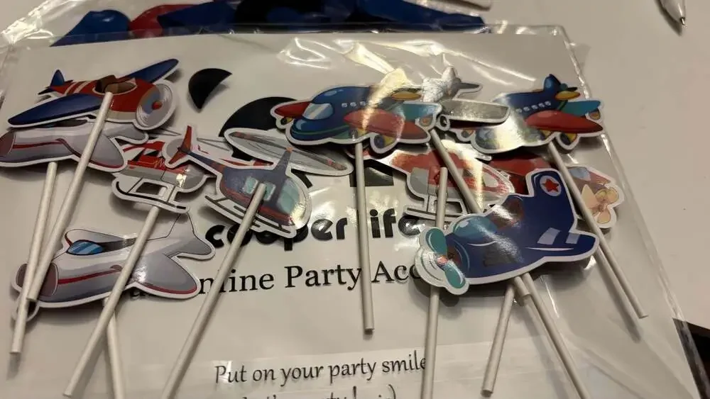 Cooper Life Aviation Themed Party Decoration Set Banner, Cake & Cupcakes Toppers